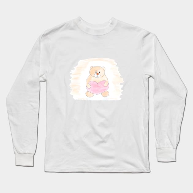 Teddy bear with a heart. Love, friendship, sympathy, gift. Holiday and joy in watercolor Long Sleeve T-Shirt by grafinya